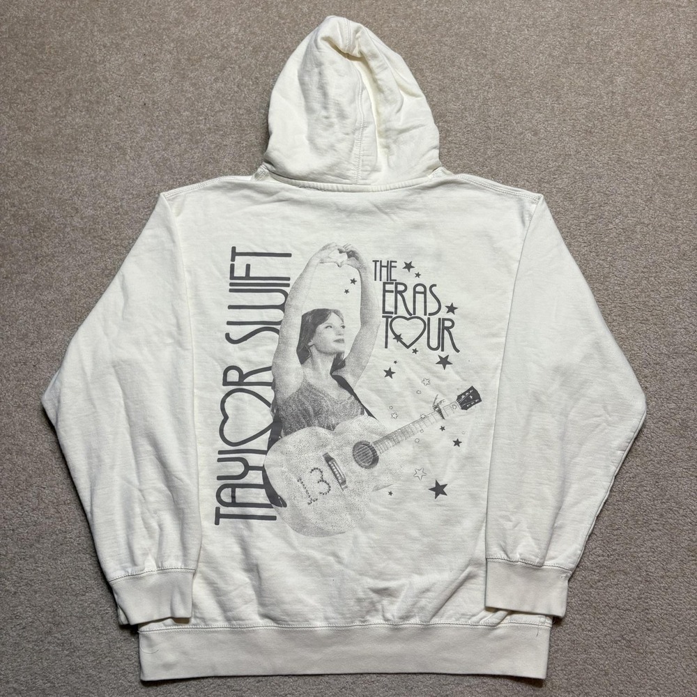 Taylor Swift The Eras Tour Hoodie Sweatshirt Size Large White Guitar Graphic